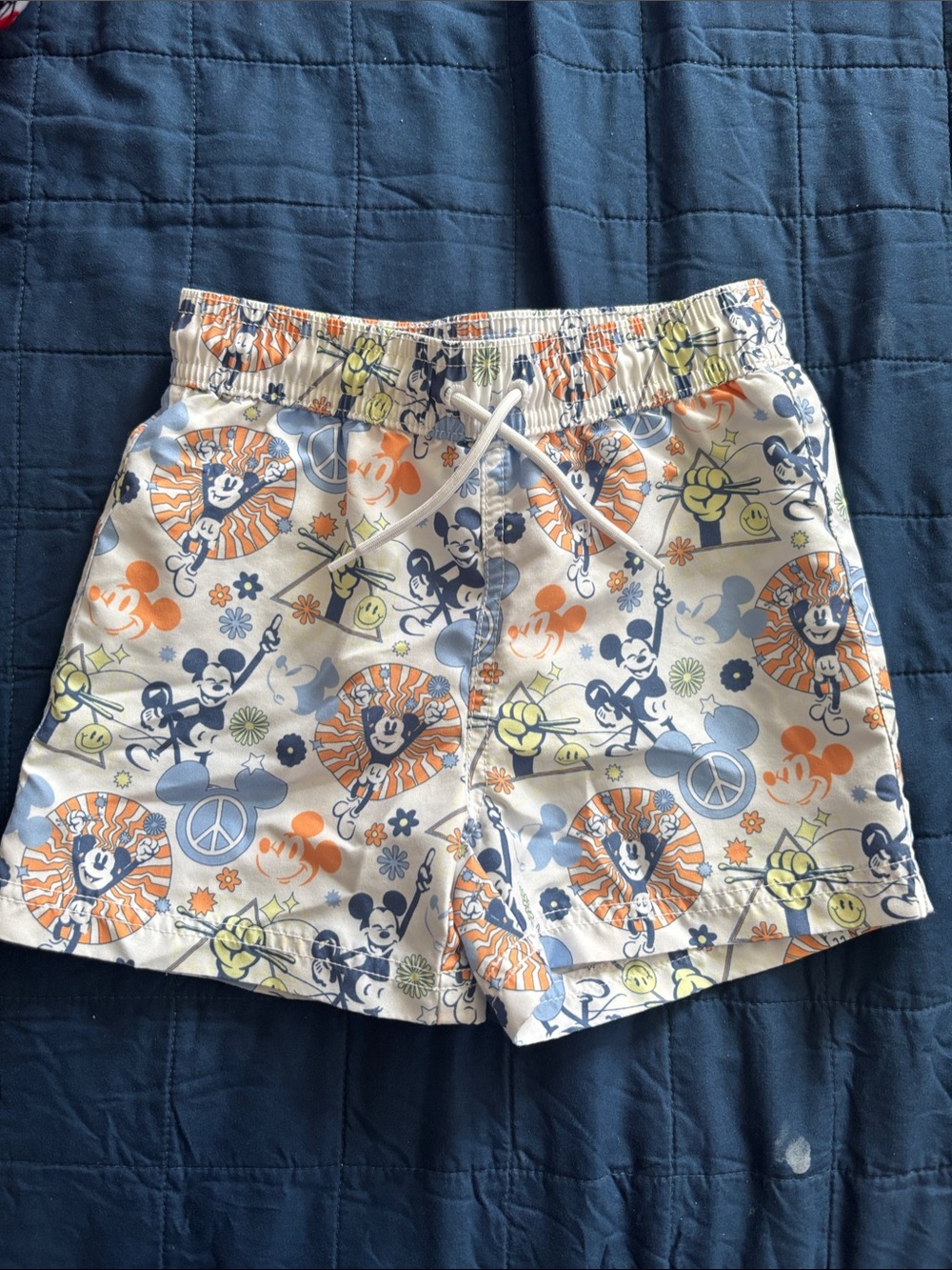 Janie and Jack White Swim Trunks with Blue, Orange & Yellow Mickey Print